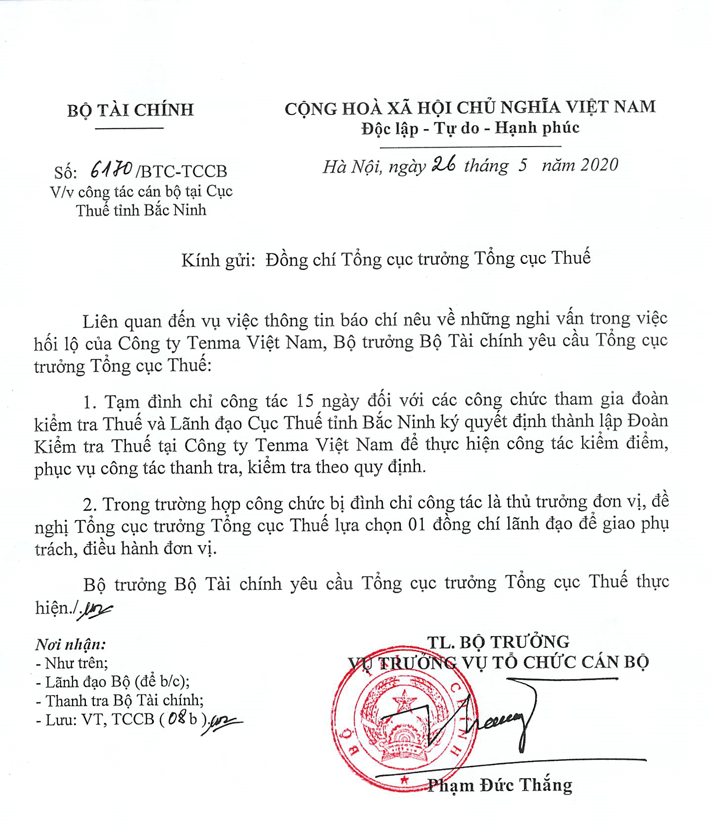 Công văn đình chỉ công chức cục thuế