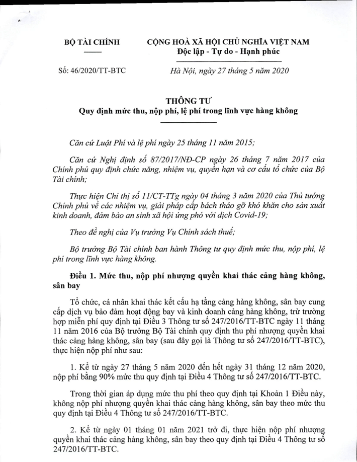 công văn bộ tài chính trang 1
