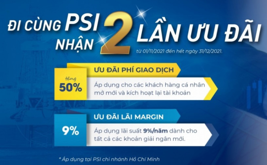 PSI: Tặng 50% phí giao dịch, ưu đãi lãi vay Margin chỉ 9%/năm
