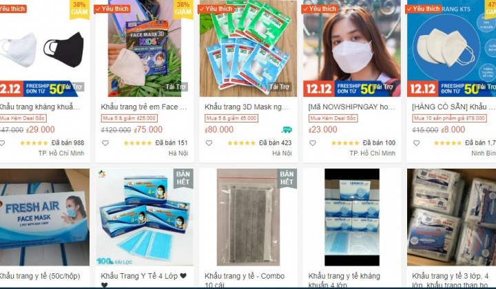 Shopee và Sendo tiếp tục dẫn đầu số gian hàng vi phạm, nâng giá khẩu trang