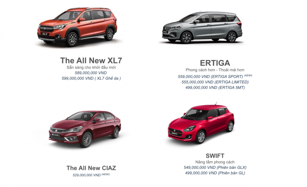 Dải sản phẩm mới được cập nhật của Suzuki Việt Nam