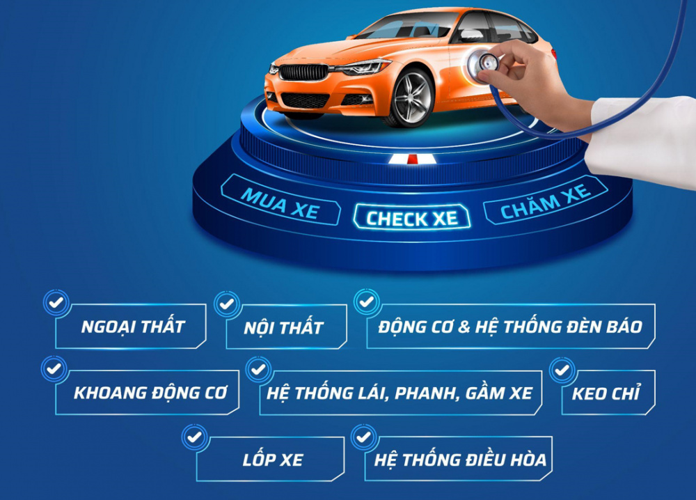 hỗ trợ kiểm định miễn phí 8 hạng mục lớn tại các đại lý chính hãng và garage uy tín tại Việt Nam