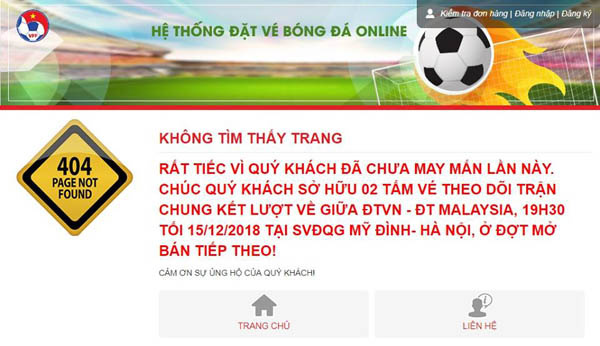 Chỉ 5 phút sau khi mở bán, 2.500 vé đầu tiên đã được thông báo bán hết "Chúc quý khách may mắn lần sau". 