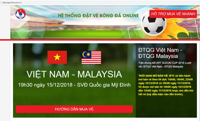 web đặt vé bóng đá giả mạo