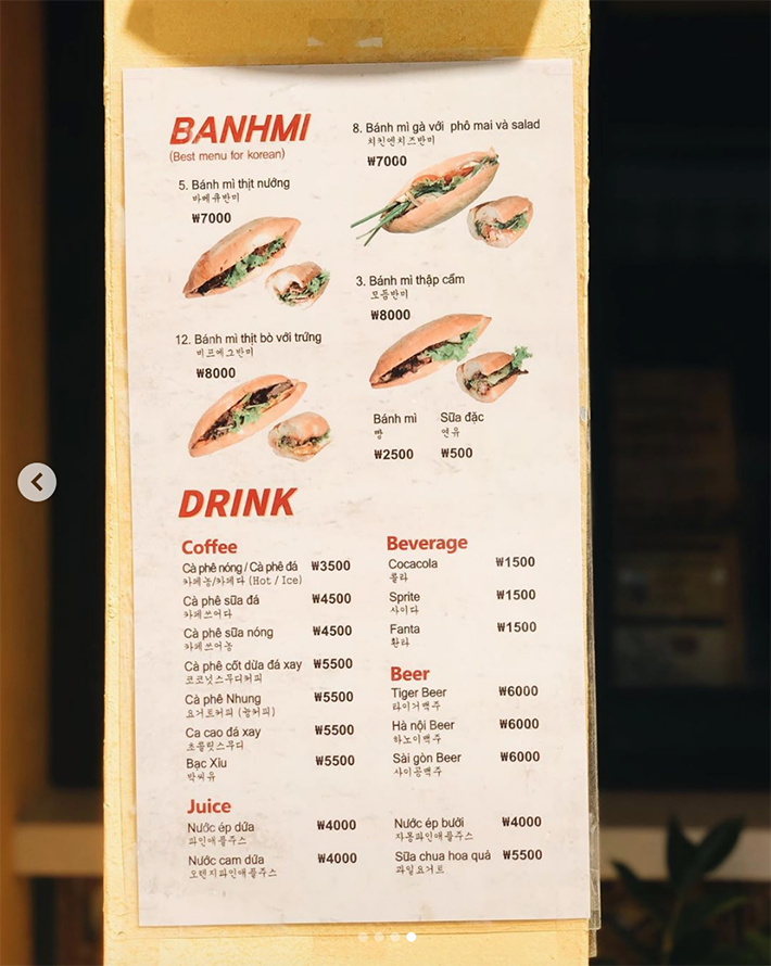 menu bánh mỳ Phượng Hội An