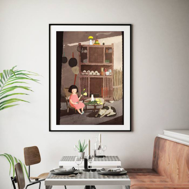 Tranh treo tường của Đốm Illustration, một trong những họa sĩ theo phong cách dễ thương. Ảnh: Fanpage Monosketch