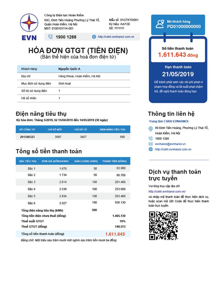 Bình chọn hóa đơn điện