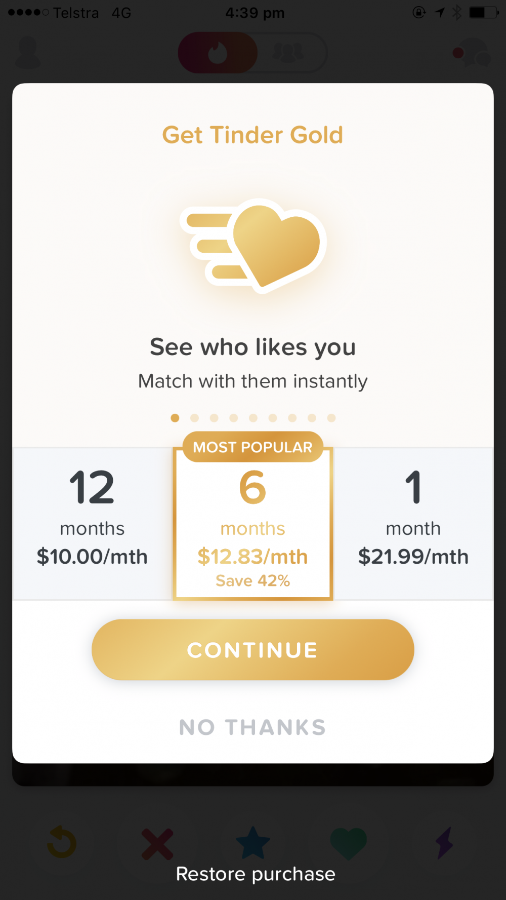 Tinder Gold với mức giá hấp dẫn cho những người cô đơn.