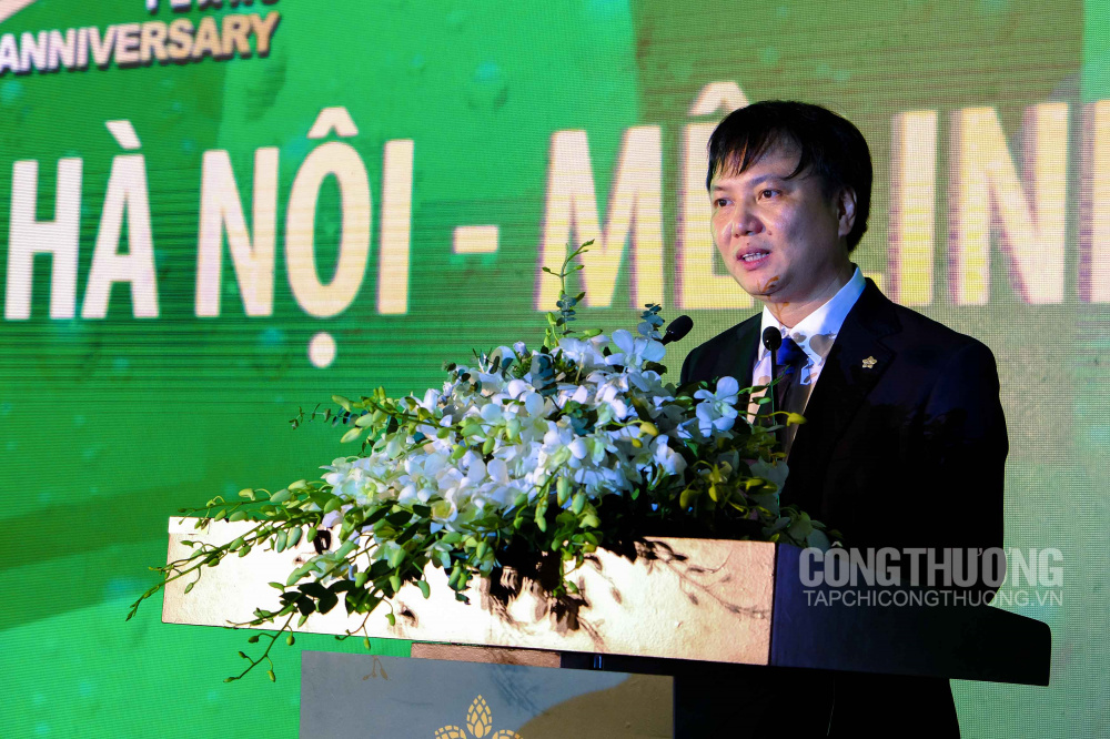 Ông Trần Đình Thanh - Chủ tịch HĐQT HABECO phát biểu tại Lễ kỷ niệm 10 năm khánh thành Nhà máy Bia Hà Nội - Mê Linh và đón nhận Huân chương Lao động hạng Ba do Chủ tịch nước trao tặng