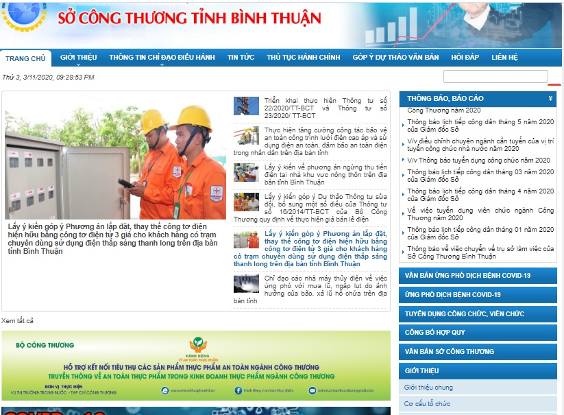Dưới đây là hình ảnh của một số website của Sở Công Thương các tỉnh thành treo banner hưởng ứng Chương trình: