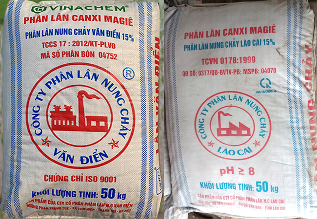 Bao bì Lân nung chảy Lào Cai (phải) giống gần như y nguyên bao bì Lân nung chảy Văn Điển (bên trái)