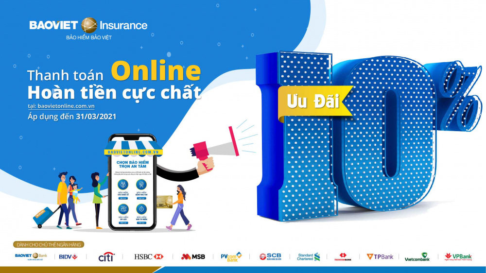Bảo hiểm Bảo Việt hoàn tiền 10% khi tham gia các chương trình bảo hiểm qua kênh trực tuyến
