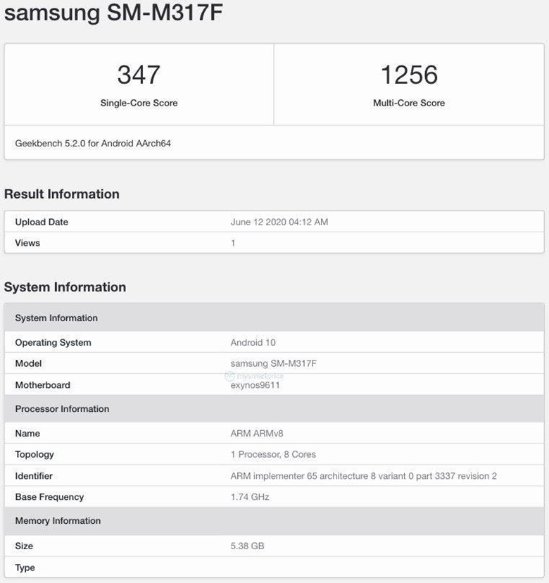 Galaxy M31s hé lộ thông số kỹ thuật trên Geekbench