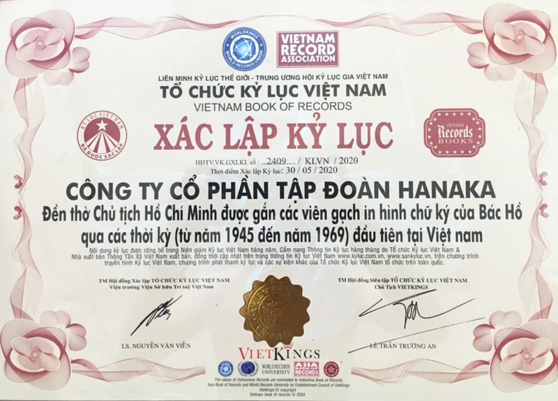 Kỷ lục quốc gia trao cho Công ty CP Tập đoàn Hanaka