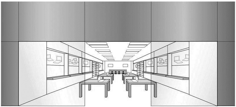 Bản vẽ mô phỏng một cửa hàng bán lẻ Apple được bảo hộ