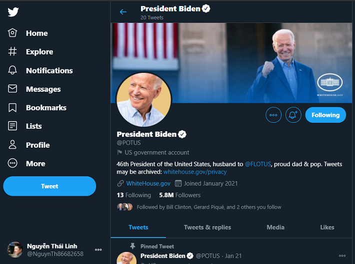 Trang Twitter của ông Biden