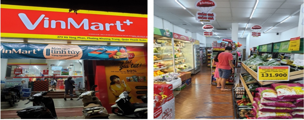 Hình ảnh mặt tiền và cách bày trí bên trong một gian hàng của Vinmart