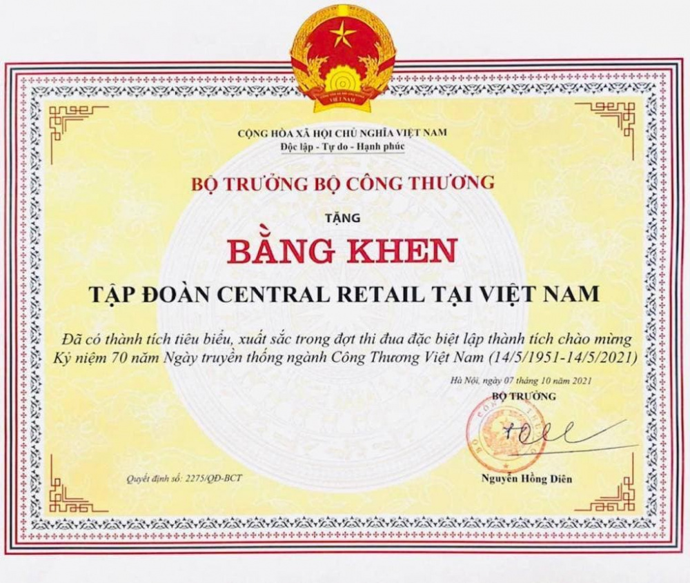 Tập đoàn Central Retail vinh dự đón nhận Bằng khen của Bộ trưởng Cwin63 sân chơi đỉnh cao