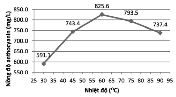 Kết quả khảo sát ảnh hưởng của nhiệt độ chiết đến hàm lượng anthocyanin