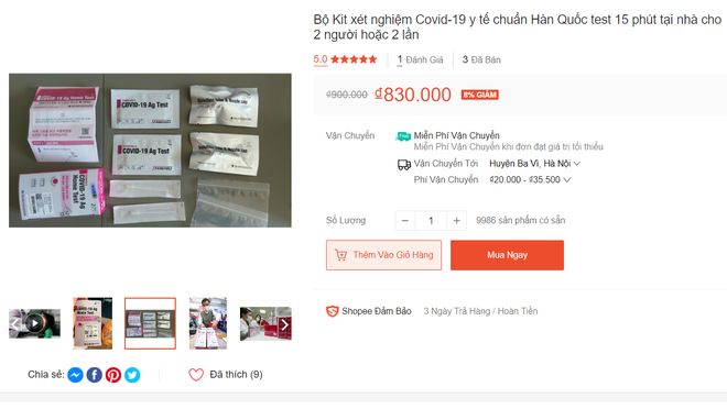 Bộ kit test nhanh Covid-19 được bán tràn lan