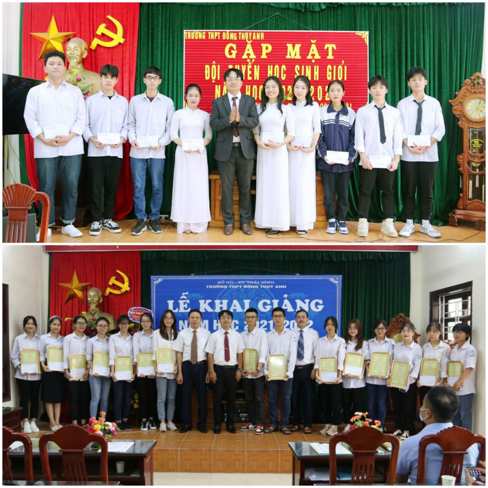 Thầy Trương Kim Hiển, Hiệu trưởng trao quà cho các em học sinh giỏi