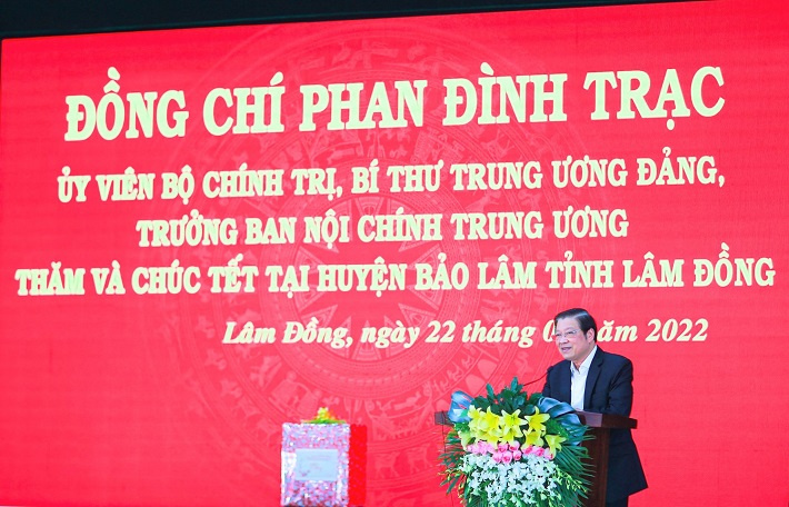 Đồng chí Phan Đình Trạc - Ủy viên Cwin09 tỷ lệ cược hấp dẫn, Bí thư Trung ương Đảng, Trưởng Ban Nội chính Trung ương phát biểu chúc mừng tại buổi thăm, tặng quà tết Nhâm Dần 2022