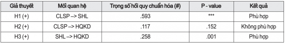 Kết quả kiểm định giả thuyết