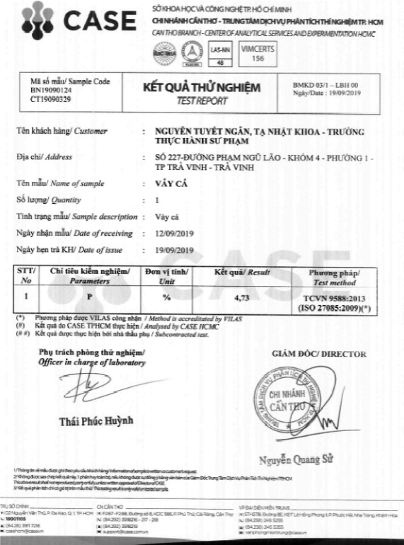 Hàm lượng photpho trong vảy cá bằng phương pháp đo phổ phát xạ nguyên tả plasma cảm ứng cao tần theo TCVN 9588:2013