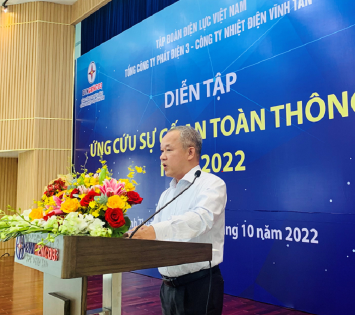 Ông Nguyễn Thanh Trùng Dương - Phó Tổng Giám đốc EVNGENCO3 phát biểu tại buổi diễn tập
