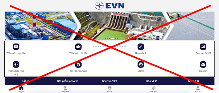 trang web giả mạo thương hiệu, nhãn hiệu EVN