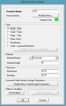 Hộp thoại Shell Section Data