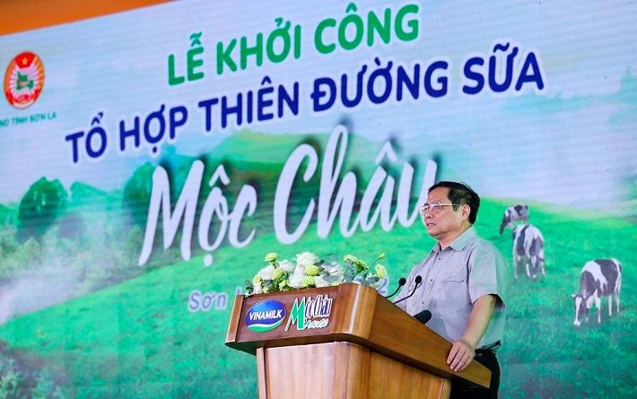 Thủ tướng Phạm Minh Chính phát biểu tại Lễ khởi công dự án “Tổ hợp Thiên đường sữa Mộc Châu”