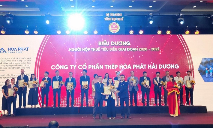 Bà Đỗ Thị Thảo - Giám đốc CTY CP Thép Hòa Phát Hải Dương nhận bằng khen từ Tổng Cục Thuế