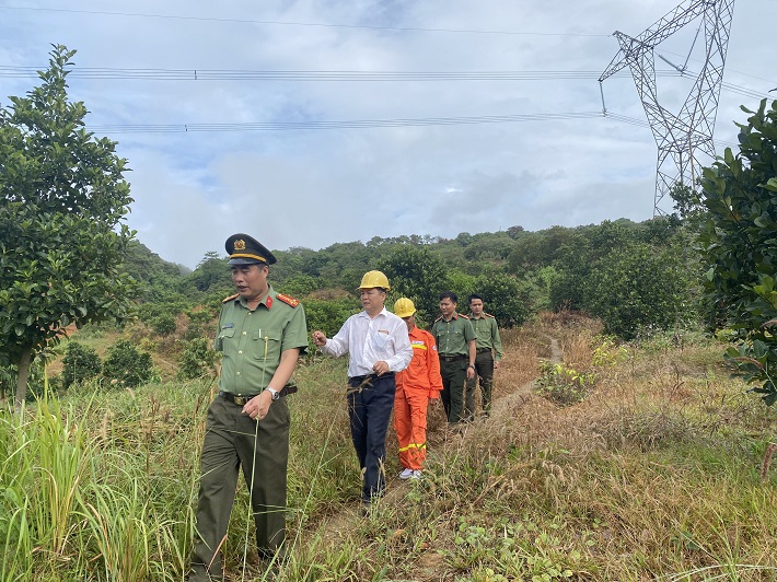 Các lực lượng chức năng kiểm tra vị trí 834 dường dây 500kV Di Linh - Tân Định