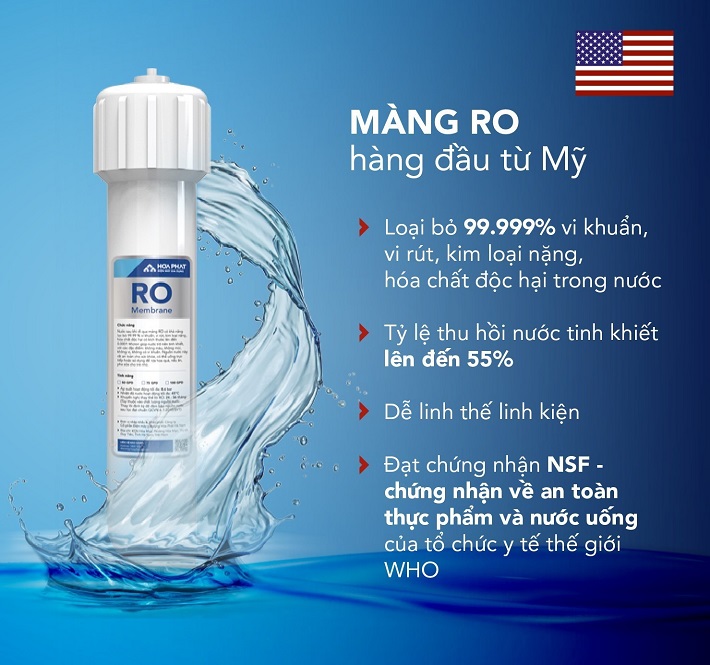 Máy lọc nước RO nóng lạnh cảm ứng Hòa Phát sử dụng hệ thống 10 cấp lọc mạnh mẽ