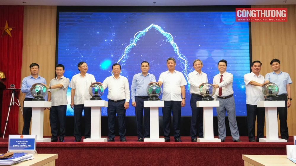 Các đại biểu thực hiện nghi thức phát động phong trào tiết kiệm điện năm 2023