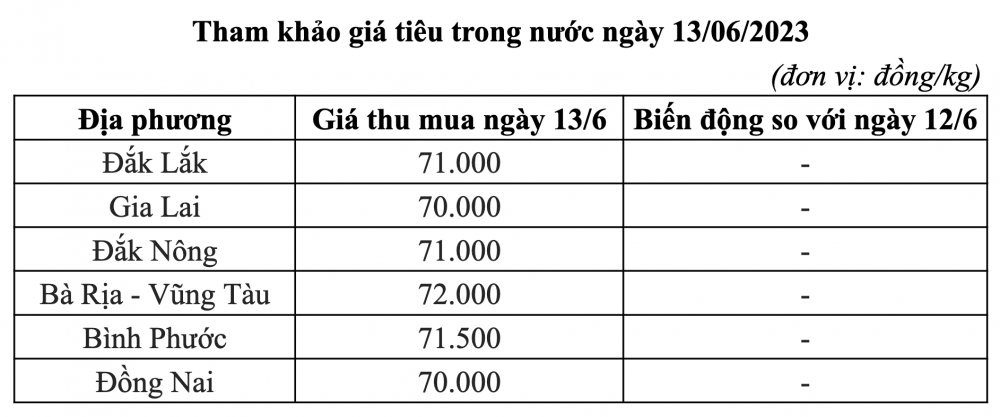 Giá tiêu ngày 13/6
