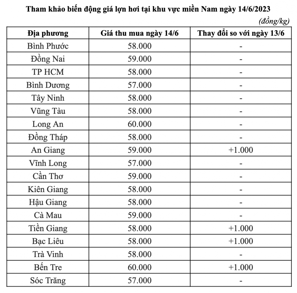 Giá lợn hơi ngày 14/6/2023