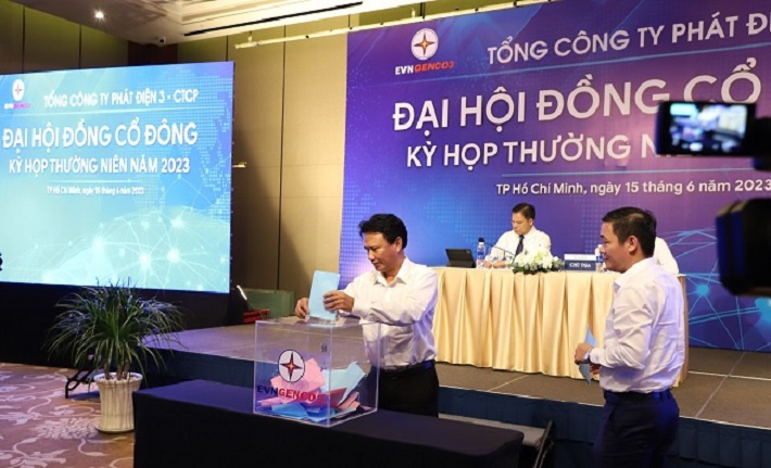 Các đại biểu bỏ phiếu biểu quyết thông qua các dự thảo báo cáo, kế hoạch, phương hướng của HĐQT EVNGENCO3