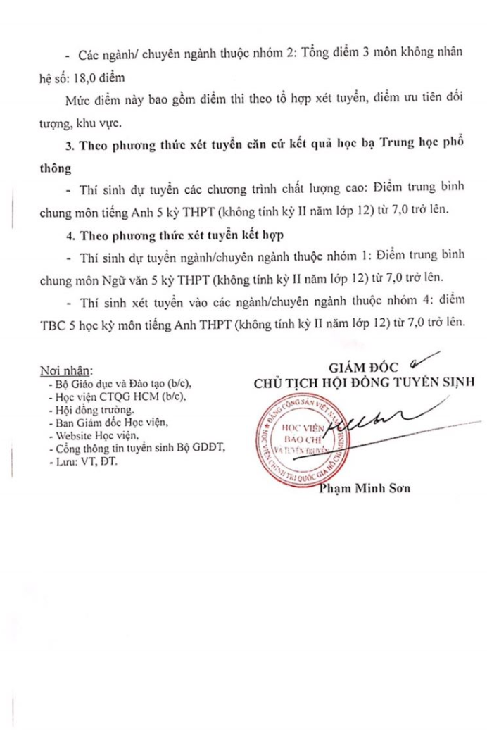 Điểm sàn Học viện Báo chí và Tuyên truyền
