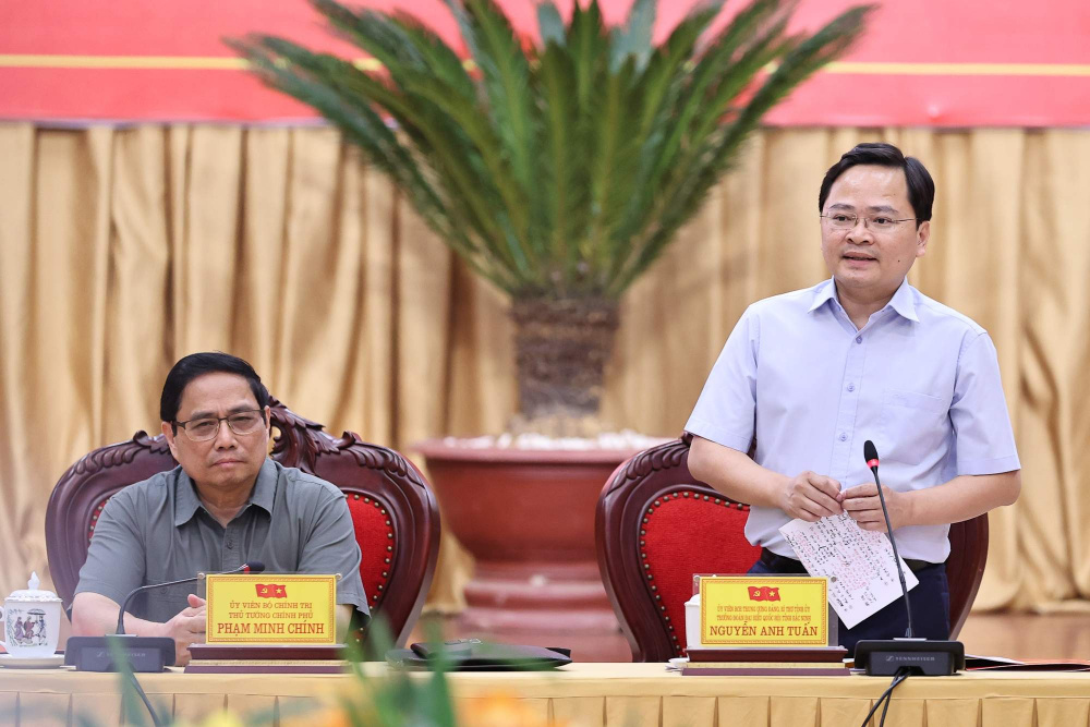 Bí thư Tỉnh ủy Bắc Ninh Nguyễn Anh Tuấn phát biểu tại cuộc làm việc - Ảnh: VGP/Nhật Bắc