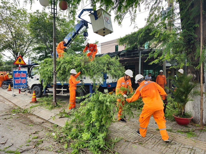 Điện lực Bến Tre phát quang cây xây để ngăn ngừa sự cố lưới điện co mưa bão