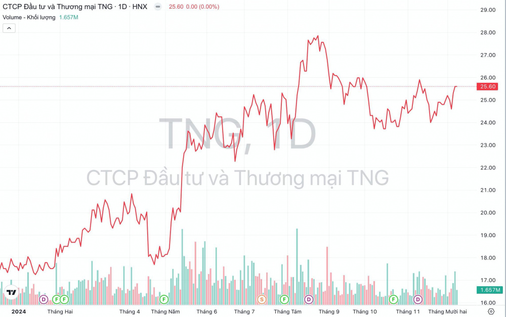 Giá cổ phiếu TNG Dệt may TNG