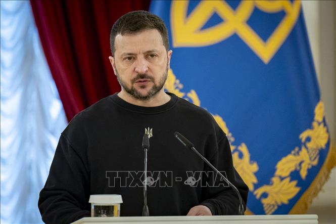 Tổng thống Ukraine Volodymyr Zelensky phát biểu tại thủ đô Kiev. 