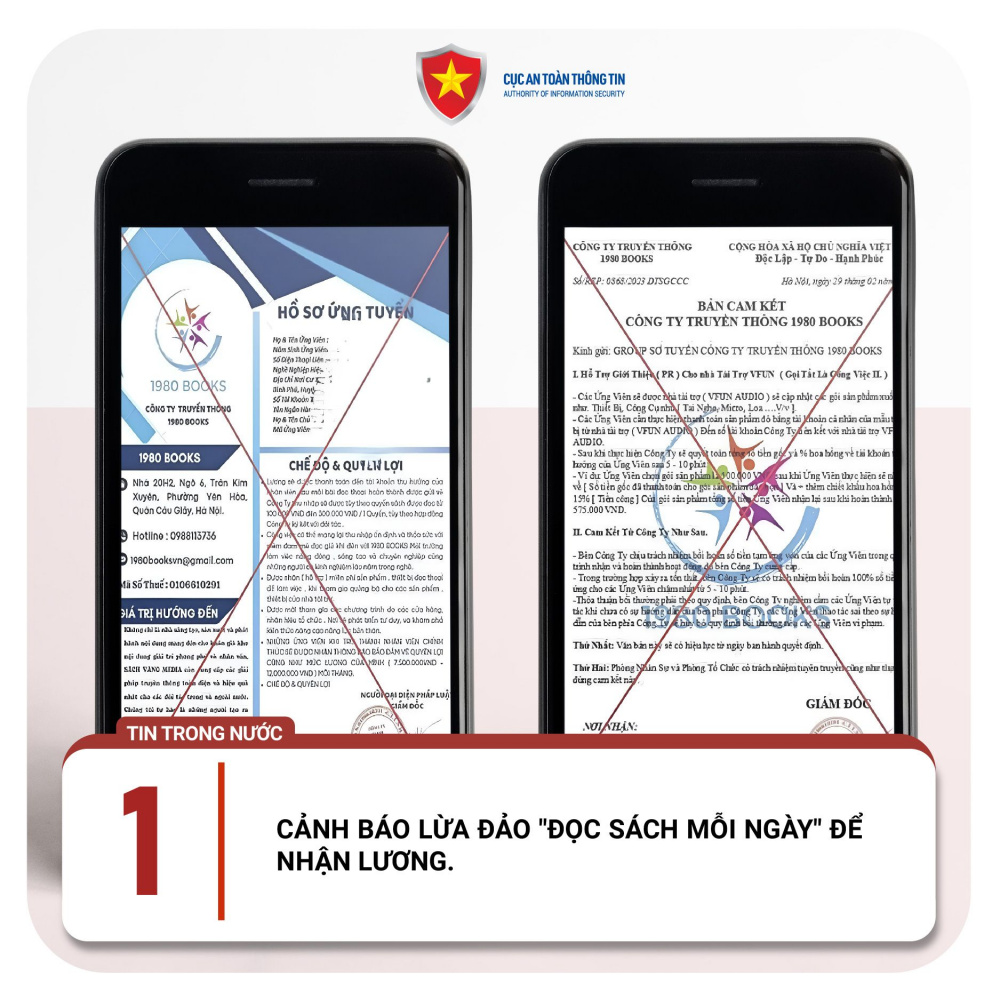Thời gian gần đây, xuất hiện nhiều đối tượng giả mạo sử dụng tên, hình ảnh, văn bản, công văn của 1980Books nhằm mục đích lừa đảo thông qua quảng cáo tuyển dụng để chiếm đoạt tiền.