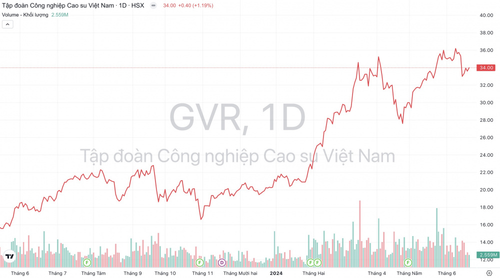 Giá cổ phiếu GVR Cao su Việt Nam