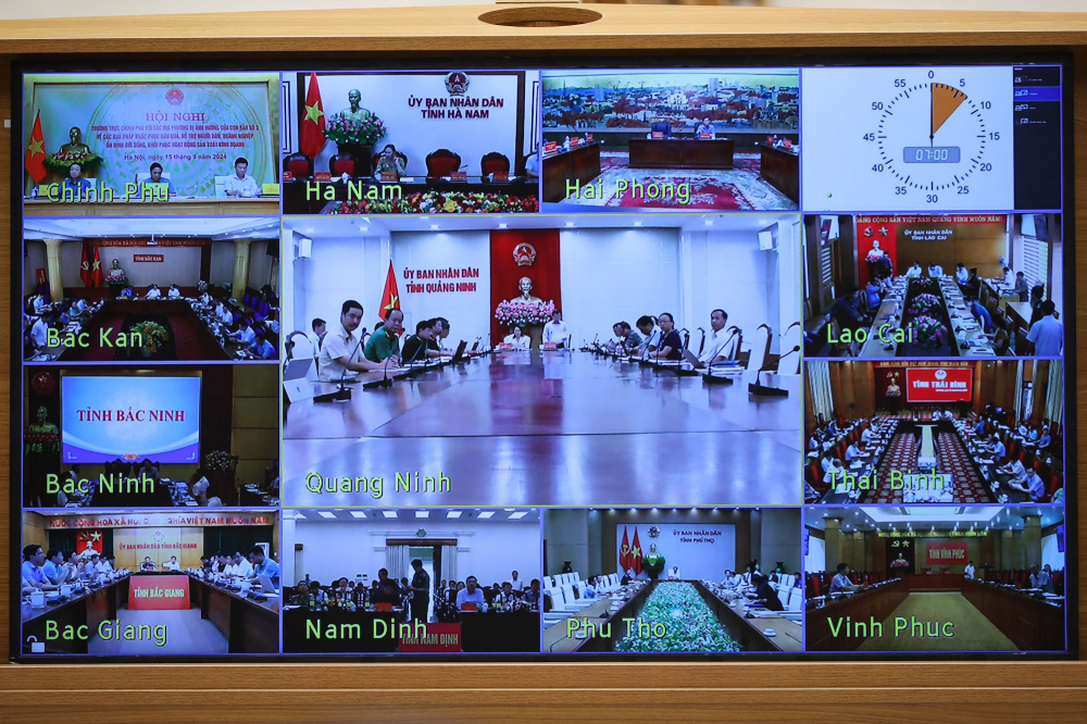Hội nghị được kết nối trực tuyến từ Trụ sở Cwin com đăng nhập tới các địa phương bị ảnh hưởng bởi cơn bão - Ảnh: VGP/Nhật Bắc