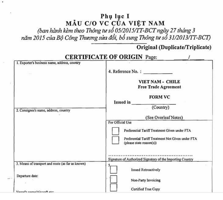 mẫu xuất xứ VCFTA 1
