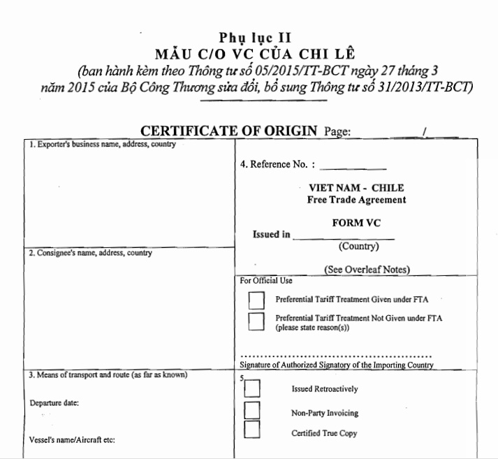 mẫu xuất xứ VCFTA 2