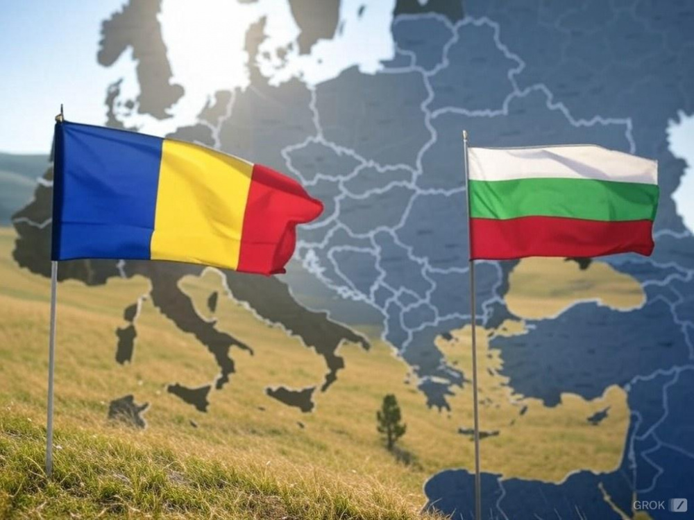 Quốc kỳ Romania và Bulgaria.